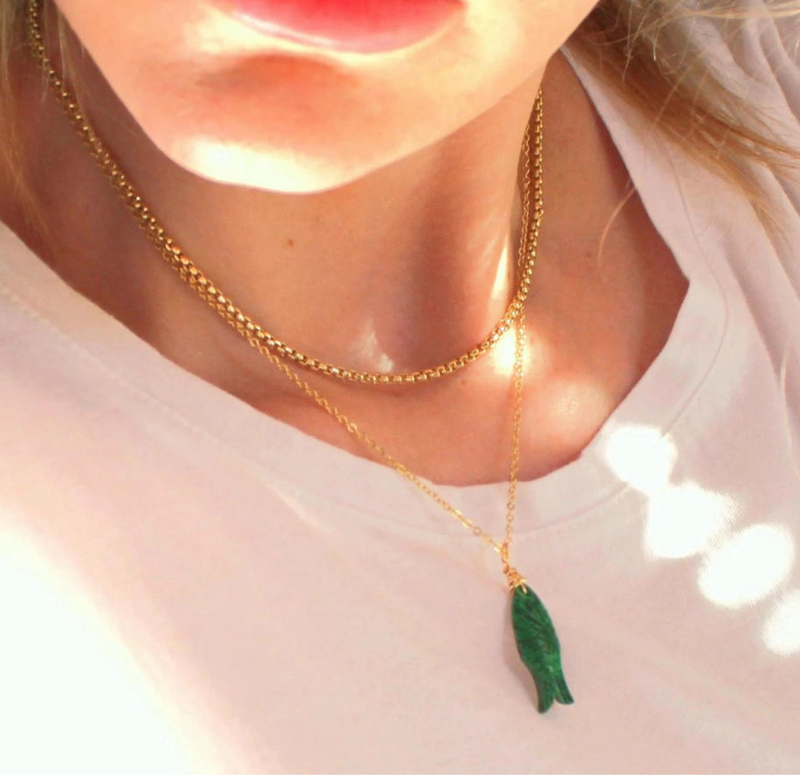 GEMSTONE FISH PENDANT NECKLACE
