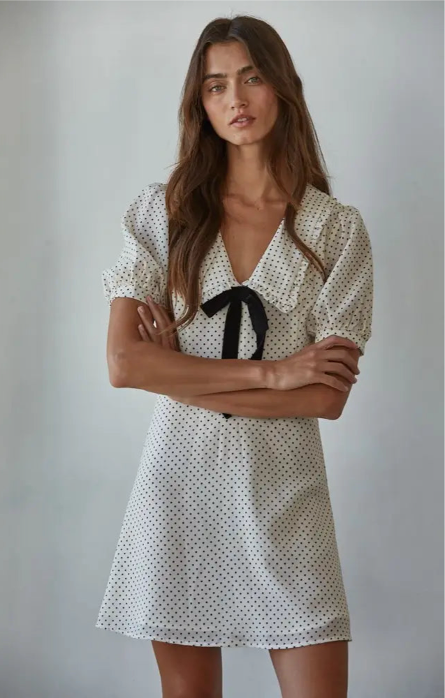 CHIFFON SWISS DOT MINI DRESS