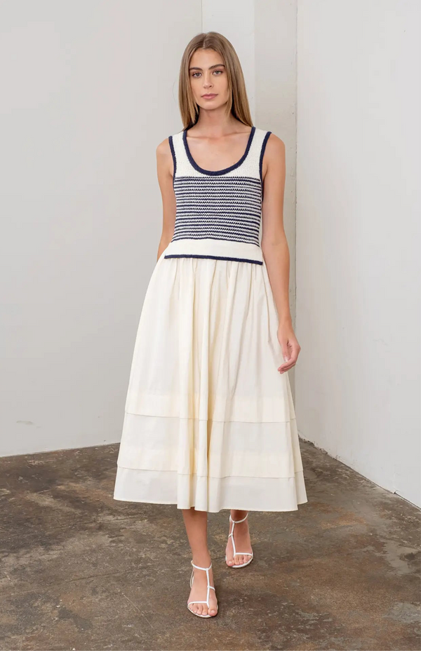 STRIPE KNIT TOP MIXED MEDIA DRESS