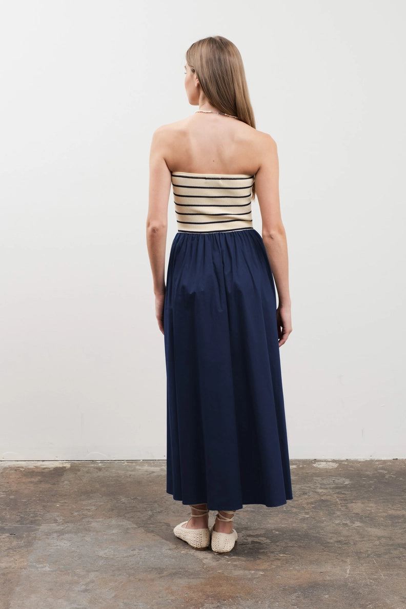STRAPLESS STRIPED MIDI SWEATER DRESS