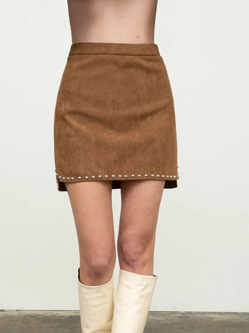 STUD DETAIL SUEDE MINI SKIRT