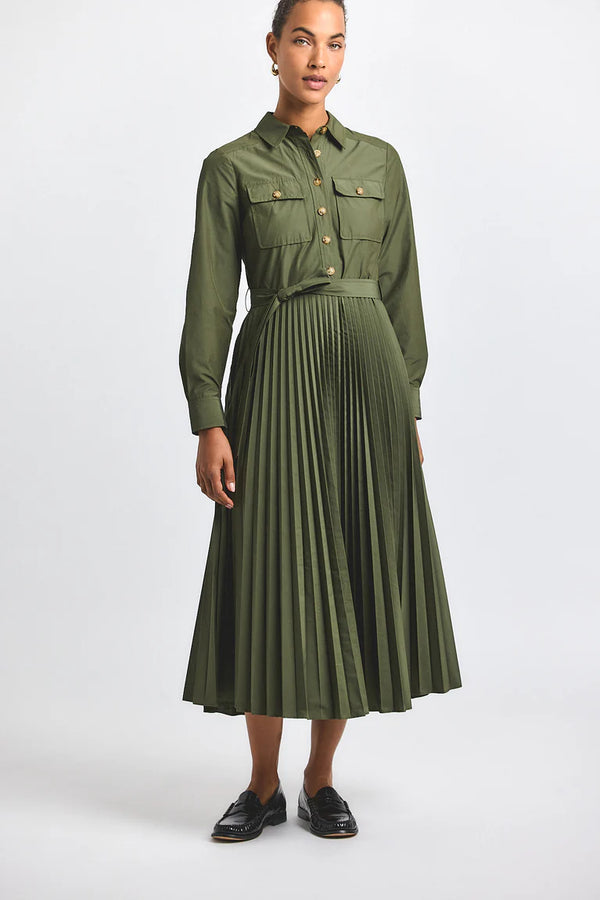 POPLIN PLEATED SHIRT DRESS