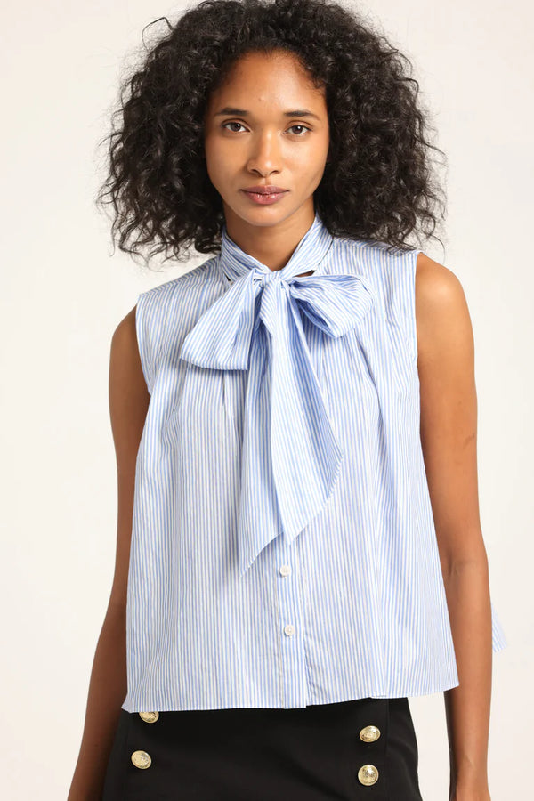 LUREX STRIPE TIE NECK TOP