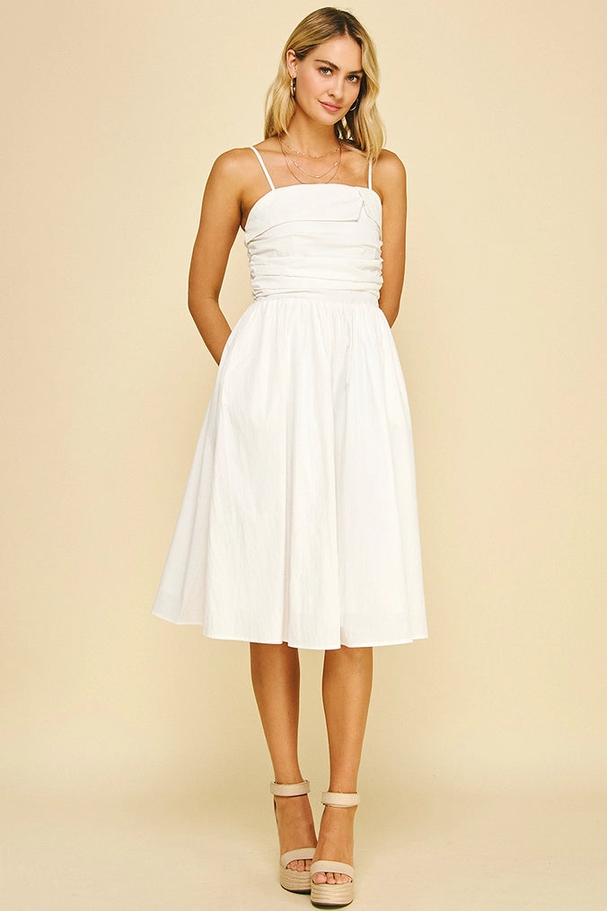 SHIRRING DETAIL MIDI DRESS
